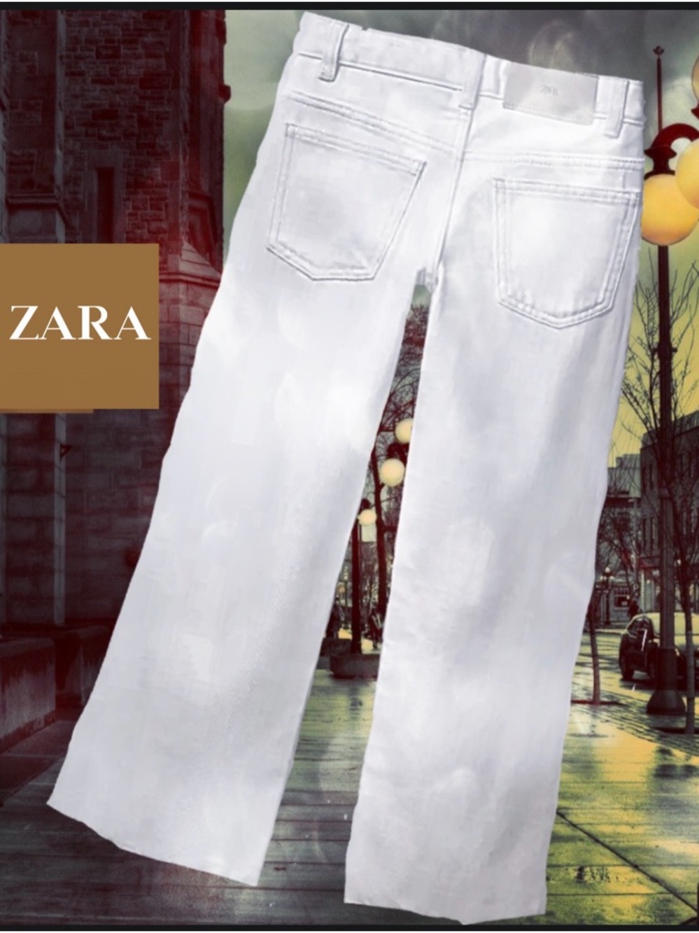 Zara White Denim Jeans Button Up